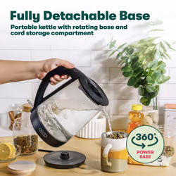 1.7 Liter Glass Electric Kettle, Quickly Boil 7 Cups of Water in 6-7 Minutes, Soft Blue LED Lights Illuminate While