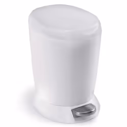 CW1318 6L Round Pedal Bin, Small Bin for Bathroom Bedroom Office, Strong Steel Pedal, Inner Bucket, White Plastic