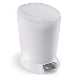 CW1318 6L Round Pedal Bin, Small Bin for Bathroom Bedroom Office, Strong Steel Pedal, Inner Bucket, White Plastic