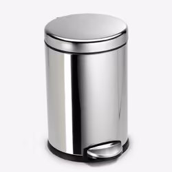 simplehuman 4.5 Liter / 1.2 Gallon Round Bathroom Step Trash Can  Polished Stainless Steel