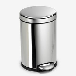 simplehuman 4.5 Liter / 1.2 Gallon Round Bathroom Step Trash Can  Polished Stainless Steel
