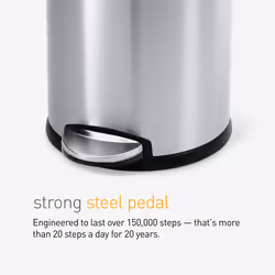 simplehuman 4.5 Liter / 1.2 Gallon Round Bathroom Step Trash Can  Polished Stainless Steel