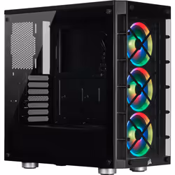 Corsair iCUE 465X RGB, Midi Tower, PC, Black, ATX, micro ATX, Mini-ATX, Steel, Tempered glass, Corsair H55, H60, H75, H80i, H ...