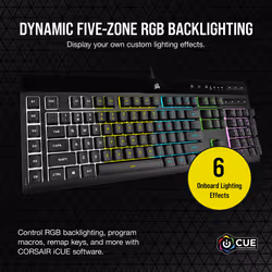 K55 RGB PRO Membrane Wired Gaming Keyboard â IP42 Dust and Spill-Resistant â 6 Macro Keys with Elgato Integration â iCUE Compatible â QWERTY
