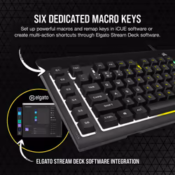 K55 RGB PRO Membrane Wired Gaming Keyboard â IP42 Dust and Spill-Resistant â 6 Macro Keys with Elgato Integration â iCUE Compatible â QWERTY