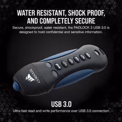 Corsair Padlock USB flash drive 256 GB USB Type-A 3.2 Gen 1 (3.1 Gen 1) Black, Blue
