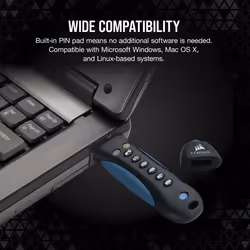 Corsair Padlock USB flash drive 256 GB USB Type-A 3.2 Gen 1 (3.1 Gen 1) Black, Blue
