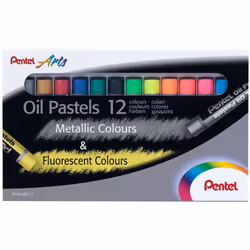 Pentel Fluorescent and Metallic Oil Pastels Set of 12 Assorted Colours PHN-MF12