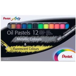Pentel Fluorescent and Metallic Oil Pastels Set of 12 Assorted Colours  PHN-MF12