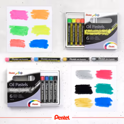 Pentel Fluorescent and Metallic Oil Pastels Set of 12 Assorted Colours  PHN-MF12