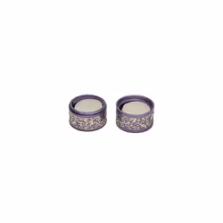 Emanuel Candlestick Holders Metal Filigree Cutout | Small Candle Holders for Shabbat and Yom Tov (Purple)