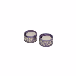 Emanuel Candlestick Holders Metal Filigree Cutout | Small Candle Holders for Shabbat and Yom Tov (Purple)