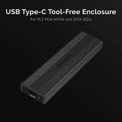 Sabrent USB 3.2 Type-C Tool-Free Enclosure for M.2 PCIe NVMe and SATA SSDs (EC-SNVE)