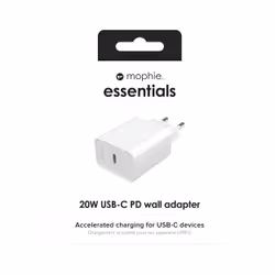 mophie essentials 20W USB-C PD wall adapter Universal White AC Fast charging Indoor - Additional view 5