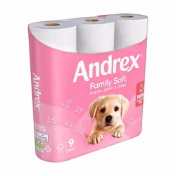 Andrex Gentle Clean Toilet Rolls - 9 Toilet Roll Pack - Bulk Buy Toilet Paper - Gentle and Soft