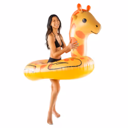 BigMouth Inc. Giant Giraffe Pool Float  Over 4' Wide  Inflatable Floatie Tube  Blow Up Swim Ring  Outdoor Summer Pool Party W ...