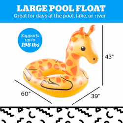 BigMouth Inc. Giant Giraffe Pool Float  Over 4' Wide  Inflatable Floatie Tube  Blow Up Swim Ring  Outdoor Summer Pool Party Water Toy