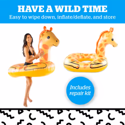 BigMouth Inc. Giant Giraffe Pool Float  Over 4' Wide  Inflatable Floatie Tube  Blow Up Swim Ring  Outdoor Summer Pool Party Water Toy