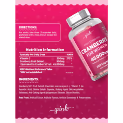 Cranberry Capsules 45,000mg for Urinary Infections | 240 High Strength Capsules | with Vitamin C | by Pink