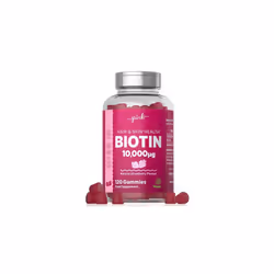 Biotin Gummies 10000ug | 120 Count | Natural Strawberry Flavour | 100% Vegan | No Artificial Flavours or Sweeteners | by Pink