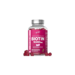 Biotin Gummies 10000ug | 120 Count | Natural Strawberry Flavour | 100% Vegan | No Artificial Flavours or Sweeteners | by Pink