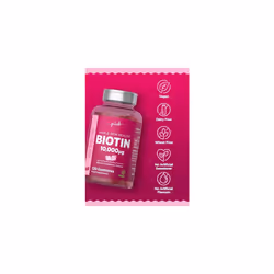 Biotin Gummies 10000ug | 120 Count | Natural Strawberry Flavour | 100% Vegan | No Artificial Flavours or Sweeteners | by Pink
