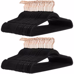 Amazon Basics Slim Velvet Non-Slip Suit Clothes Hangers Black/Rose Gold - Pack of 100