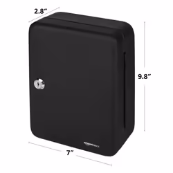Amazon Basics Locking Steel Cabinet Security Lock Box With 48 Key Hooks  Black  2.8"""" D x 7"""" W x 9.8"""" H
