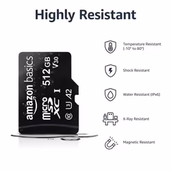 Amazon Basics Micro SDXC Memory Card with Full Size Adapter  A2  U3  Read Speed up to 100 MB/s  512 GB  Black