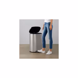 Amazon Basics Rectangular Soft-Close Rubbish Bin with Plastic Lid, 50 Litres, Satin Nickel