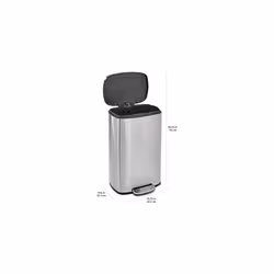 Amazon Basics Rectangular Soft-Close Rubbish Bin with Plastic Lid, 50 Litres, Satin Nickel