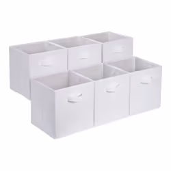 Amazon Basics collapsible Fabric Storage cube Organizer with Handles 105 x 105 x 11 Inch White - Pack of 6