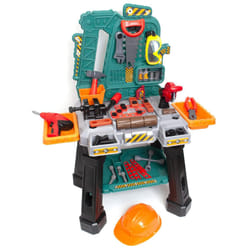 Amazon Basics Kids Workbench Construction Toy Tool Set Playset with 80 Pieces Including Tools  Accessories  Play Helmet & Play Safety Goggles  for Kid