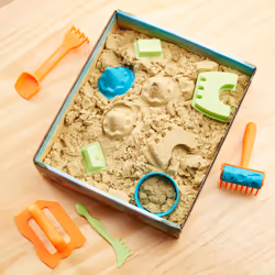 Amazon Basics 3lbs Moldable Sensory Play Sand with Castle Molds and Tool Set  for Kids Ages 3 and Up  Medium  Natural Sand  11 Count (Pack o