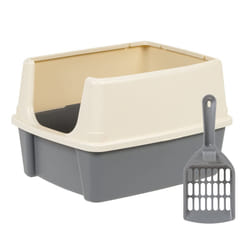 Amazon Basics Large Cat Litter Box with High Sides  Open Top  Includes Scoop  19 x 15 x 11.75 inches  Grey/Beige