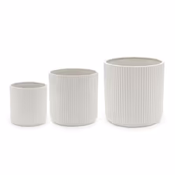 Amazon Basics Assorted Sizes Fluted Ceramic Round Indoor Outdoor Planters with Drainage Set of 3 Modern Design 6Inch 8Inc ...