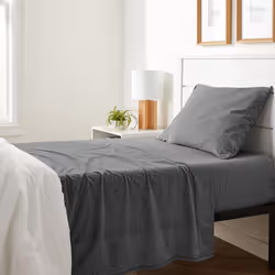 Amazon Basics 3 Piece Bed Sheet Set 100% Cotton Jersey Includes Super Soft Flat and Fitted Sheets Pillowcase Twin Dark ...