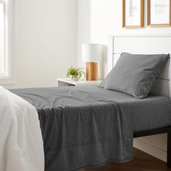 Amazon Basics 3 Piece Bed Sheet Set  100% Cotton Jersey  Includes Super Soft  Flat and Fitted Sheets  Pillowcase  Twin  Dark Gray  Solid
