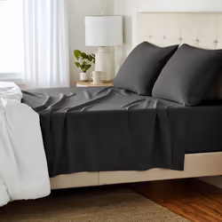 Amazon Basics 4 Piece Bed Sheet Set  100% Cotton Jersey  Includes Super Soft  Flat and Fitted Sheets  Pillowcase  Queen  Dark ...