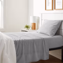 Amazon Basics 3 Piece Bed Sheets Set 100% Cotton Jersey Includes Super Soft Flat and Fitted Sheets Pillowcase Twin Ligh ...