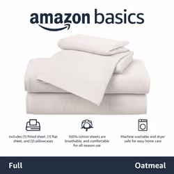 Amazon Basics 4 Piece Bed Sheets Set  100% Cotton Jersey  Includes Super Soft  Flat and Fitted Sheets  Pillowcase  Full  Oatmeal  Solid
