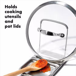 OXO Spoon Rest with Lid Holder  3x4x1in  Stainless Steel