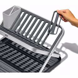 OXO Good Grips Aluminium Fold Flat Dish Rack Grey Non Slip Feet Raised Ridges