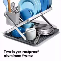 OXO Good Grips Aluminium Fold Flat Dish Rack Grey Non Slip Feet Raised Ridges - Additional view 9