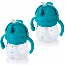 OXO Tot Transitions Straw Cup with Removable Handles  Teal  6 Ounce (2 Pack)