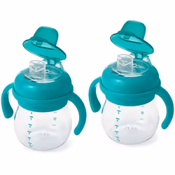 OXO Tot Transitions Soft Spout Sippy Cup with Removable Handles Teal 6 Ounce (2 Pack)