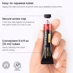 ARTEZA Metallic Gouache Paint  Set of 36  12ml/0.4 US Fl Oz Gouache Paint Tubes  Glitter Paint for Canvas & Paper