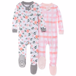 Burt's Bees Baby baby girls Pajamas  Zip Front Non-slip Footed Pjs  100% Organic Cotton and Toddler Sleepers  Autumn Blooms 2 ...