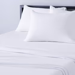 Amazon Basics 3 Piece Bed Sheet Set  100% Cotton Jersey  Includes Super Soft  Flat and Fitted Sheets  Pillowcase  Twin  White ...