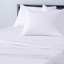 Amazon Basics 3 Piece Bed Sheet Set  100% Cotton Jersey  Includes Super Soft  Flat and Fitted Sheets  Pillowcase  Twin  White  Solid